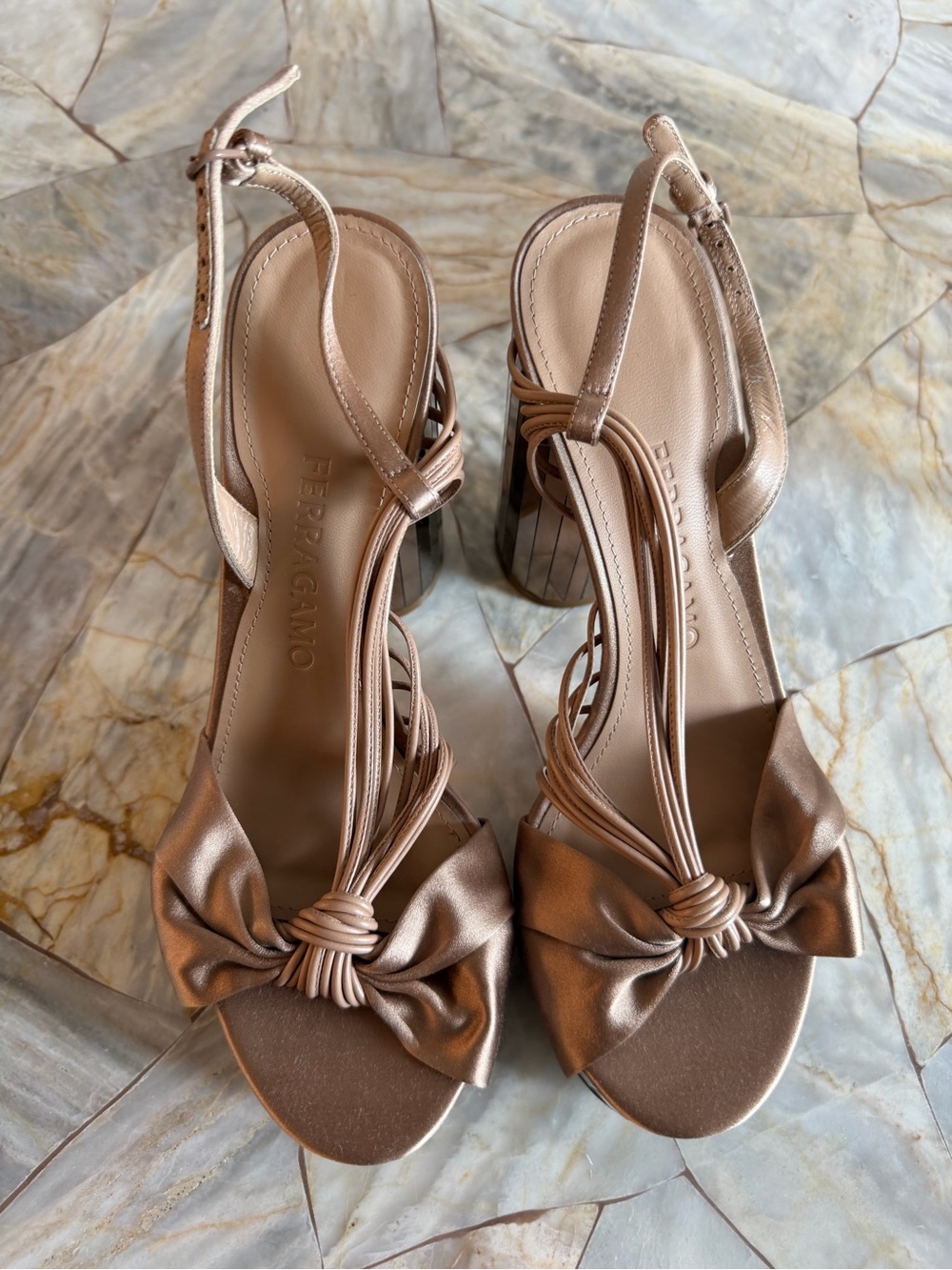 Sabina Rose Gold Knotted Bow Slingback Heels